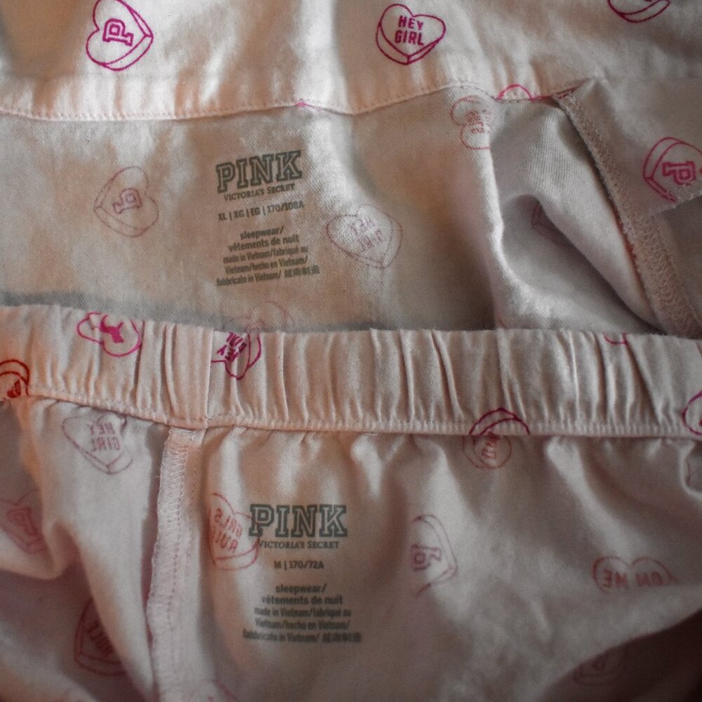 Victorias Secret Medium XL Pajama 2 Piece Set Valentine Conservation Hearts - Picture 11 of 12